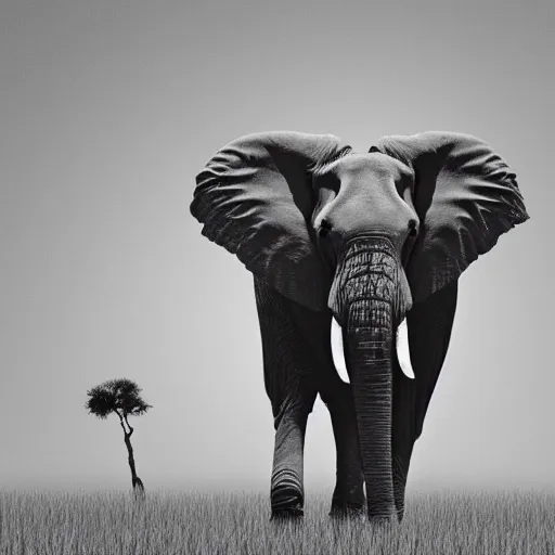 Prompt: an elephant in the savannah, silhouette, black, tribal style