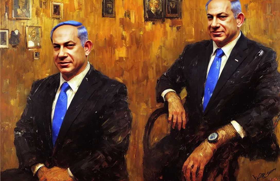 Prompt: portrait of benjamin netanyahu!!!!!!!!!!!!!!!!!!!!!!!!!!!, detailed face, detailed painting,, epic lighting, by ilya repin, phil hale and kent williams
