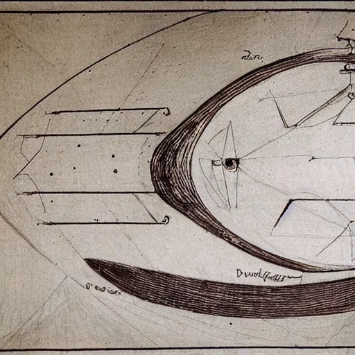 Image similar to davinci drawing of warp drive ship diagram, highly detailed