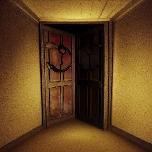 Image similar to A door to a forbidden world, Grimm, dark, somber, cinematic lighting