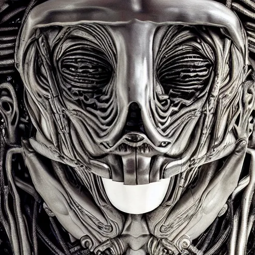 Prompt: cognitive optical illusion in the style of h.r. giger, sculpture, metal