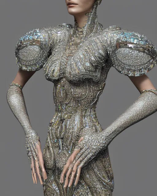 Image similar to a highly detailed metahuman 4 k close up render of an alien goddess bella hadid monument bird in iris van herpen dress schiaparelli in diamonds crystals swarovski and jewelry iridescent in style of alphonse mucha gustav klimt trending on artstation made in unreal engine 4