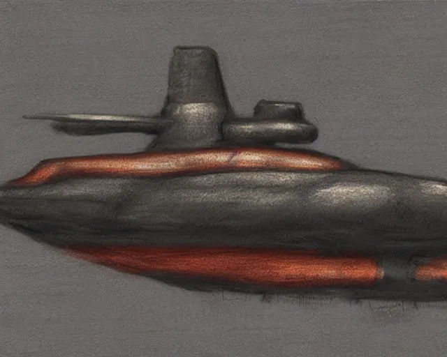 Image similar to submarine spaceship, copper and ceramic, charcoal and pastel concept art illustration