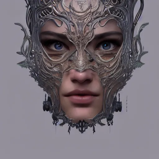 Image similar to Very very very very highly detailed epic photo of face with venetian mask, intricate, dystopian, sci-fi, extremely detailed, digital painting, artstation, concept art, smooth, sharp focus, illustration, intimidating lighting, incredible art by Artgerm and Vincent di Fate