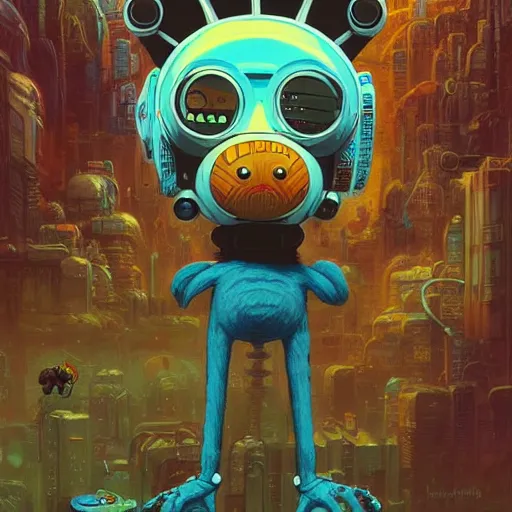 Prompt: cheburashka god futurama furry cyberpunk apocalyptic portrait by gaston bussierre and charles vess and james jean and erik jones and rhads, inspired by rick and morty, epic, funny, huge scale, beautiful fine face features, intricate high details, sharp, ultradetailed