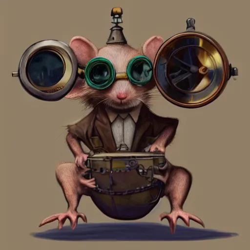 Prompt: a rat with steampunk googles, by Pixar Concept Artists