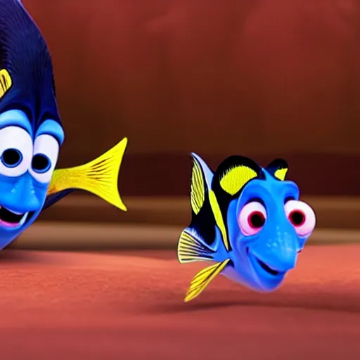 Prompt: cartoon dory and Nemo playing a game together