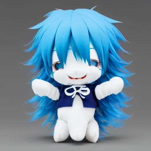 Image similar to cute fumo plush of a blue and white - haired prankster, anime, vray