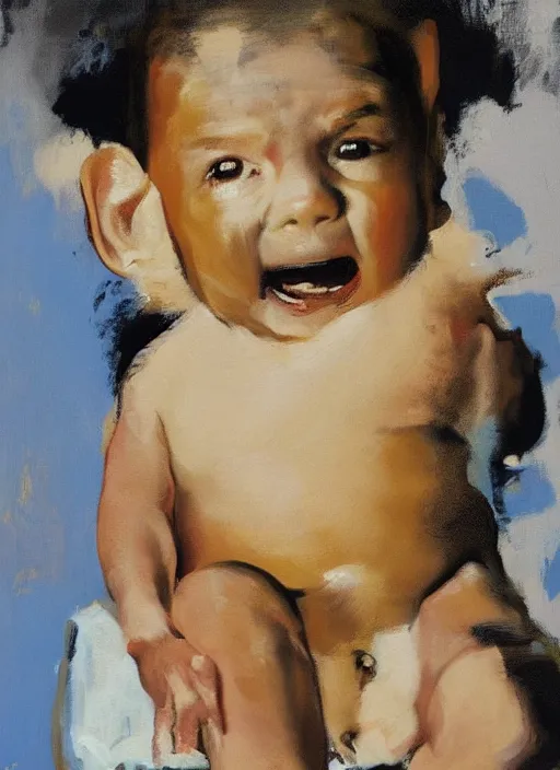 Image similar to joe biden in diaper!!!!!!!!!!!, wah wah, painting by phil hale, fransico goya,'action lines '!!!, graphic style, visible brushstrokes, motion blur, blurry, visible paint texture, crisp hd image