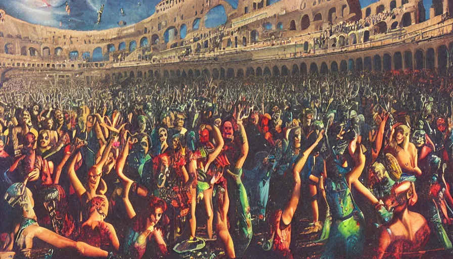 Image similar to rave party at the Colosseum by Kelly Freas