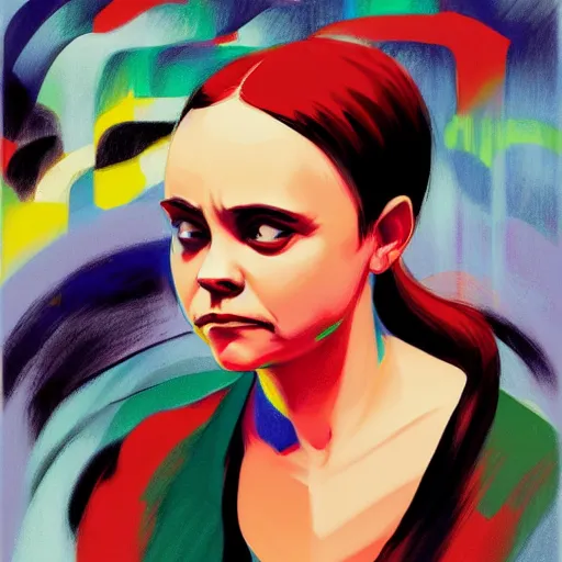 Image similar to Christina Ricci, crayon, by Atey Ghailan, by Franz Marc muted