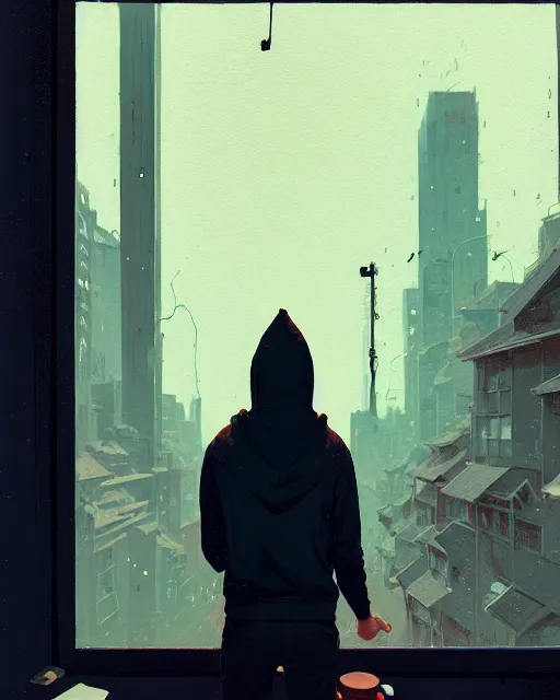 Image similar to hyper - realistic portrait of a man in a hoodie, performing, view from inside the stage, intricate, 4 k, by atey ghailan, by greg rutkowski, by greg tocchini, by james gilleard, by joe fenton, by kaethe butcher, dynamic lighting, lighting color scheme, sharp focus, grunge aesthetic