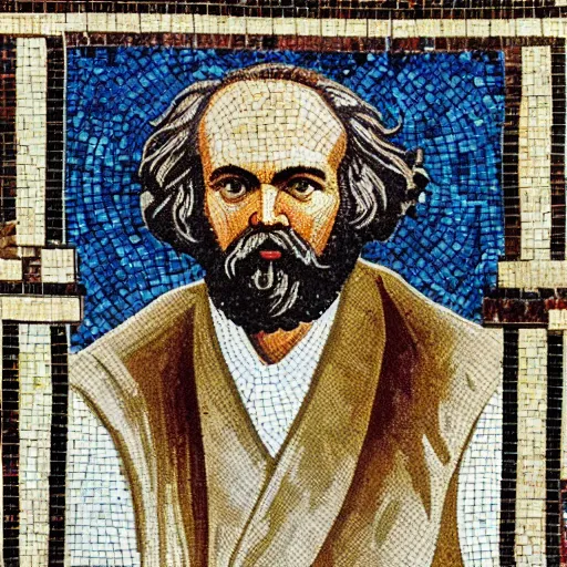 Image similar to an ancient greek mosaic of karl marx