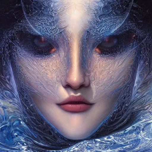 Image similar to a beautiful fractal manipulating water by karol bak, ayami kojima, artgerm, river, water, blue eyes, smile, concept art, fantasy