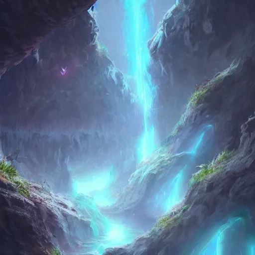Prompt: a detailed matte painting of an ethereal crystal cave by shin yun - bok, cgsociety contest winner, fantasy art, bioluminescence, speedpainting, concept art