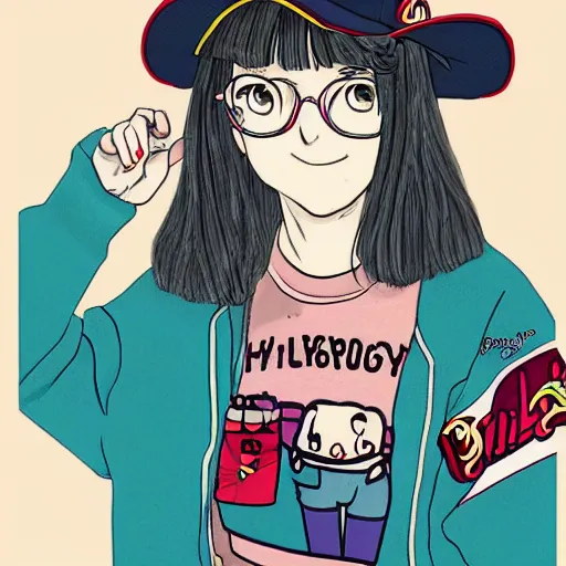 Image similar to hila klein, ugly, old, anime style, digital art, cute, teddy fresh