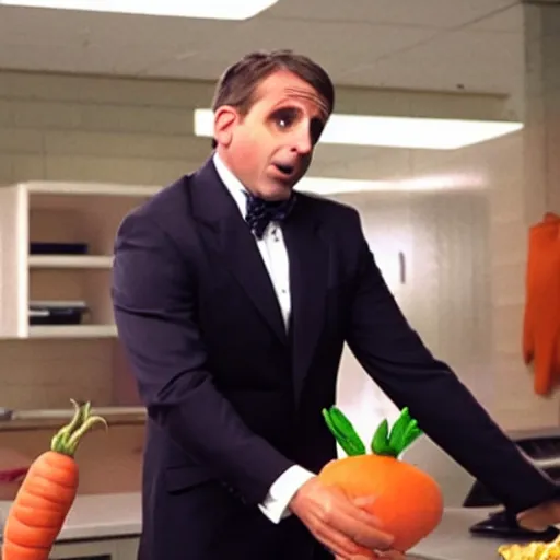 Prompt: steve carell as a carrot, high definition, still shot, office