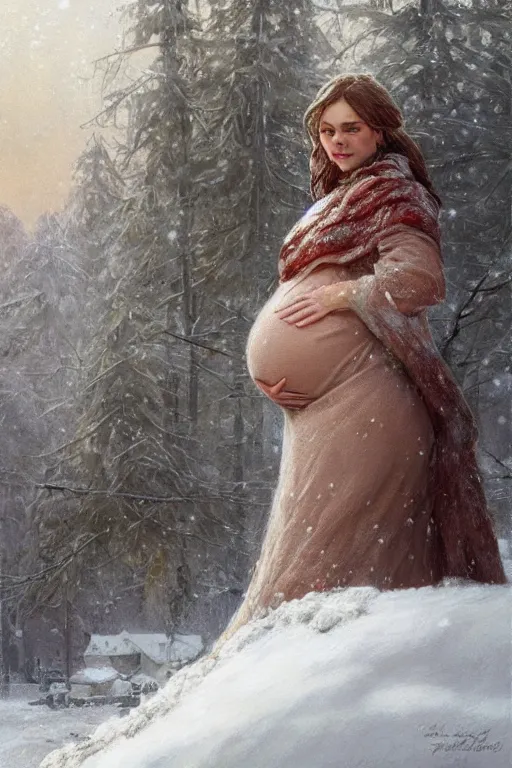 Prompt: portrait of a pregnant woman in the besieged Leningrad in winter, digital painting, trending on artstation, concept art, sharp focus, illustration by Gaston Bussiere and artgerm