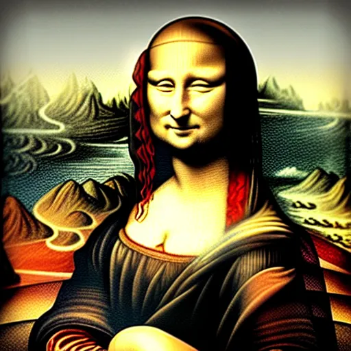 Image similar to the mona lisa in the style of dan hillier