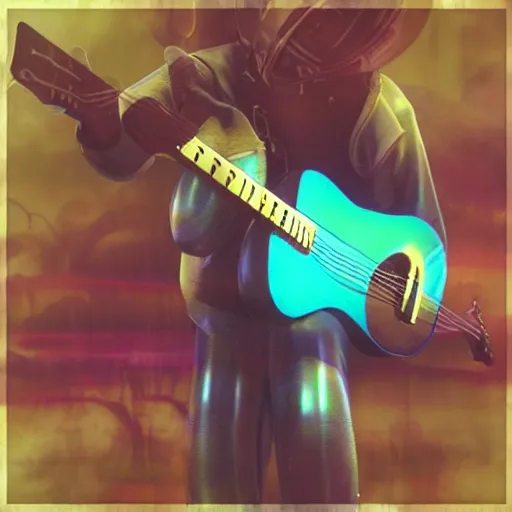 Prompt: “alien plays acoustic guitar, atmospheric, octane render”