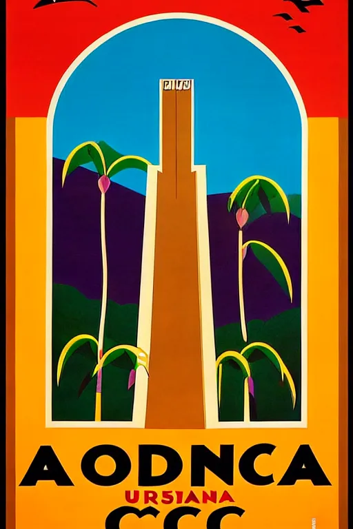 Image similar to art deco travel poster. costa rica monteverde, uncropped poster