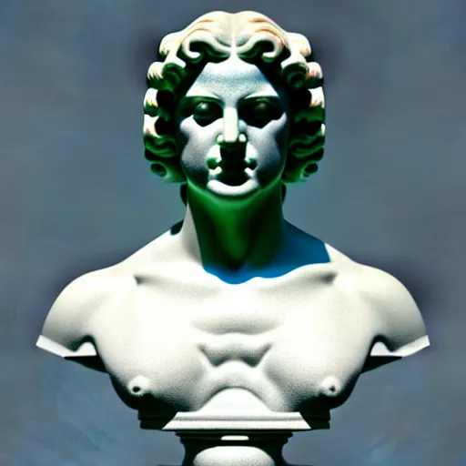 Image similar to 3 d sci - fi cgartist rendering of a hyper realistic marble greek statuary bust floating at the vast pulsating interdimensional fractal space portal at the psychedelic vaporwave event horizon directed by col price, trending on artstation