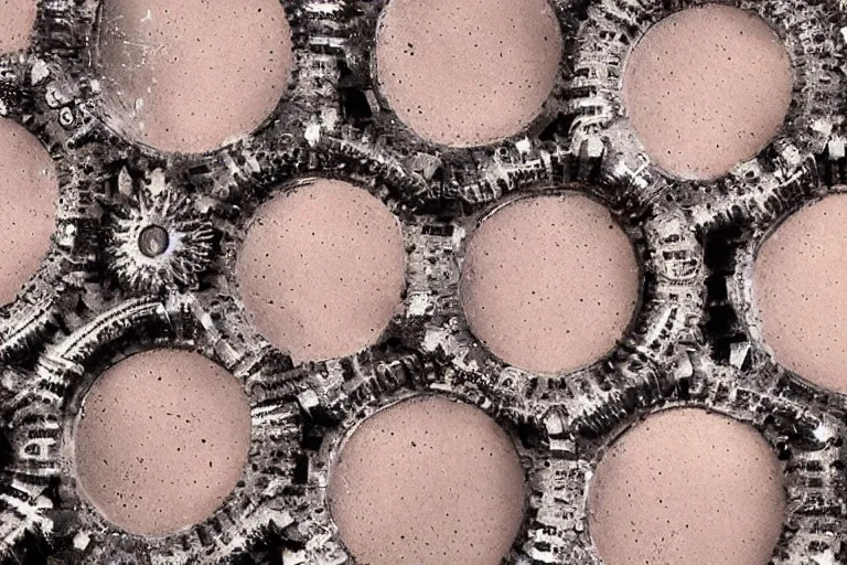 Image similar to a grid of human skin cells made from bio mechanical gears