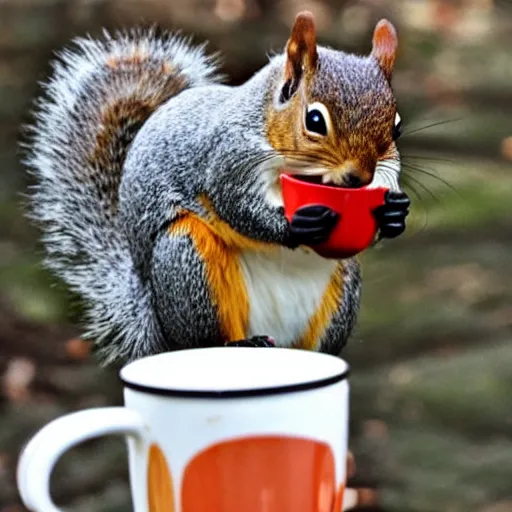 Image similar to mad squirrel drinking coffee