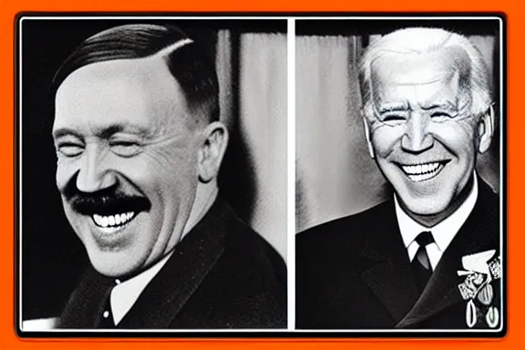 Image similar to “ very very intricate photorealistic photo of hitler and joe biden laughing together, detailed natural lighting, award - winning crisp details ”