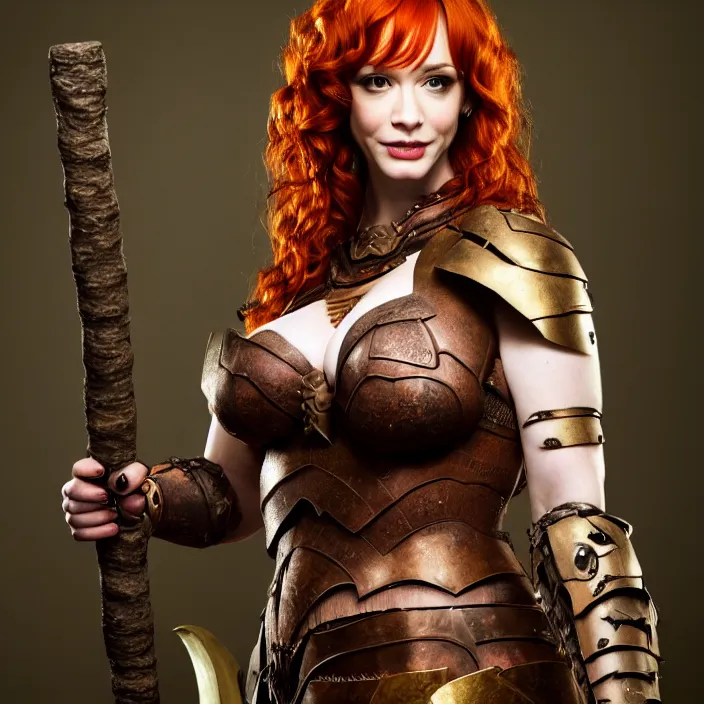 Image similar to professional full length photograph of christina hendricks as a amazon warrior. Extremely detailed. 8k