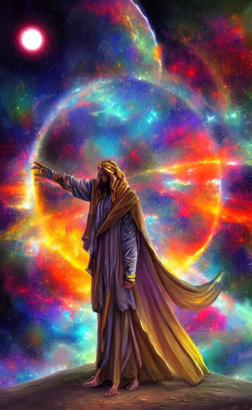 Image similar to Meeting God in the universe, digital art, trending on art station