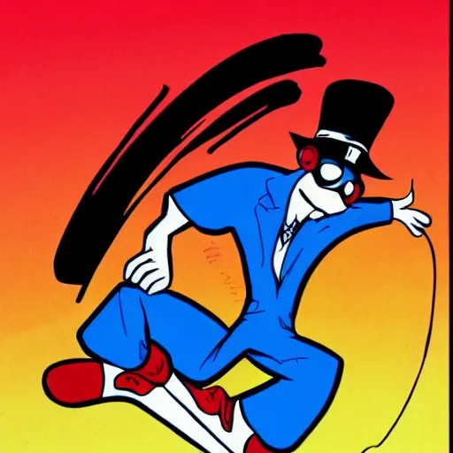 Image similar to single skater character on white background, cartoony stylized proportions by ralph bakshi hirouki imaishi inks and colors