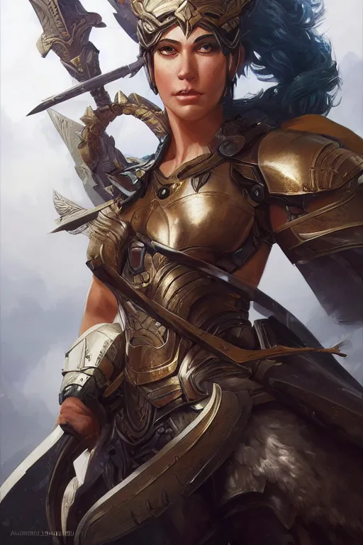 Image similar to amazon valkyrie athena, d & d, fantasy, portrait, highly detailed, headshot, digital painting, trending on artstation, concept art, sharp focus, illustration, art by artgerm and greg rutkowski and magali villeneuve