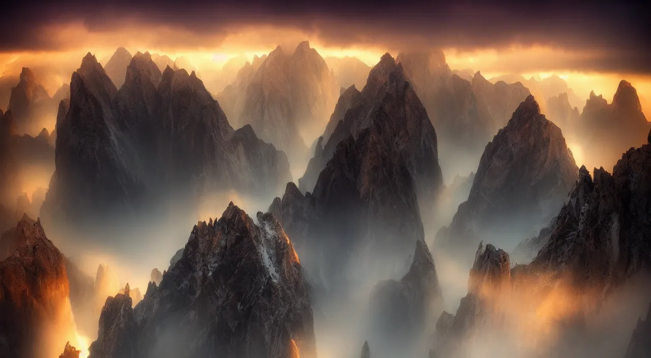 Prompt: amazing landscape photo of angry birds by marc adamus, beautiful dramatic lighting