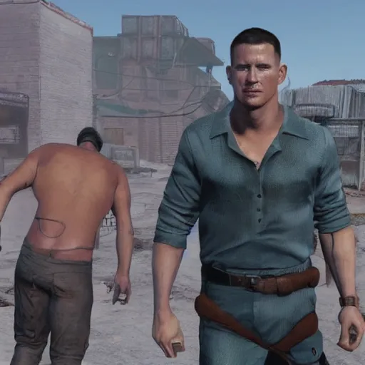 Prompt: channing tatum cameos in fallout