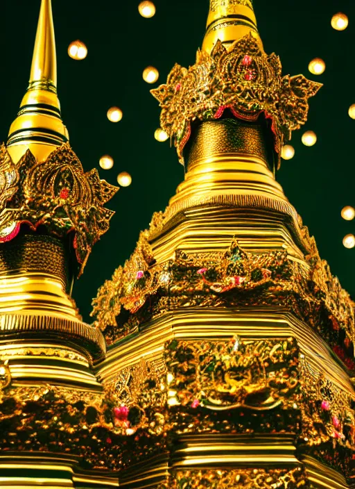 Image similar to emerald buddha temple designed by hello kitty, high lights, 4 k, high detailed photography, 5 0 mm lens, depth of field, cinematic