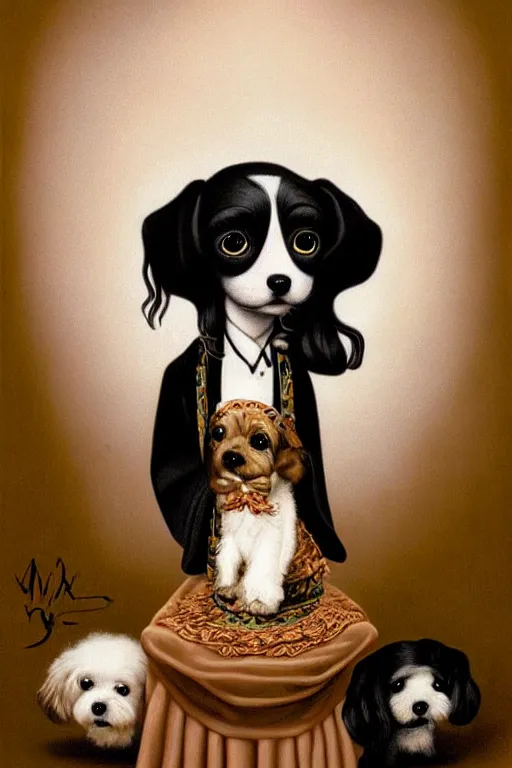 Image similar to a cute dog painted by mark ryden, by dali, isles of dog, digital art