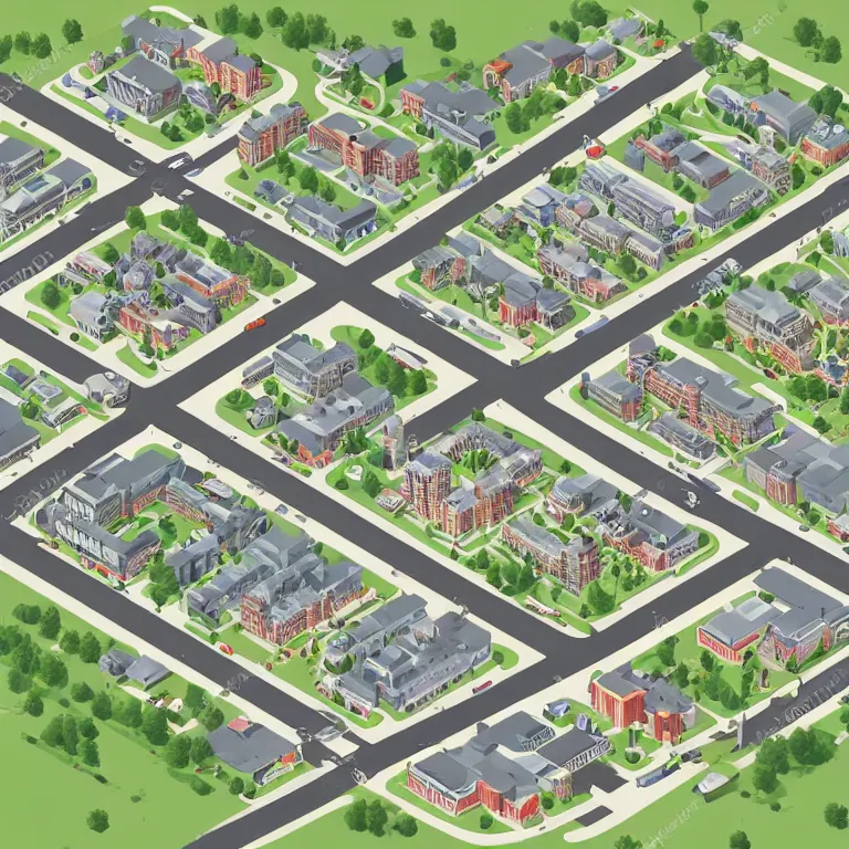 Image similar to isometric view illustration of Moscow suburbs, highly detailed, ultra realistic