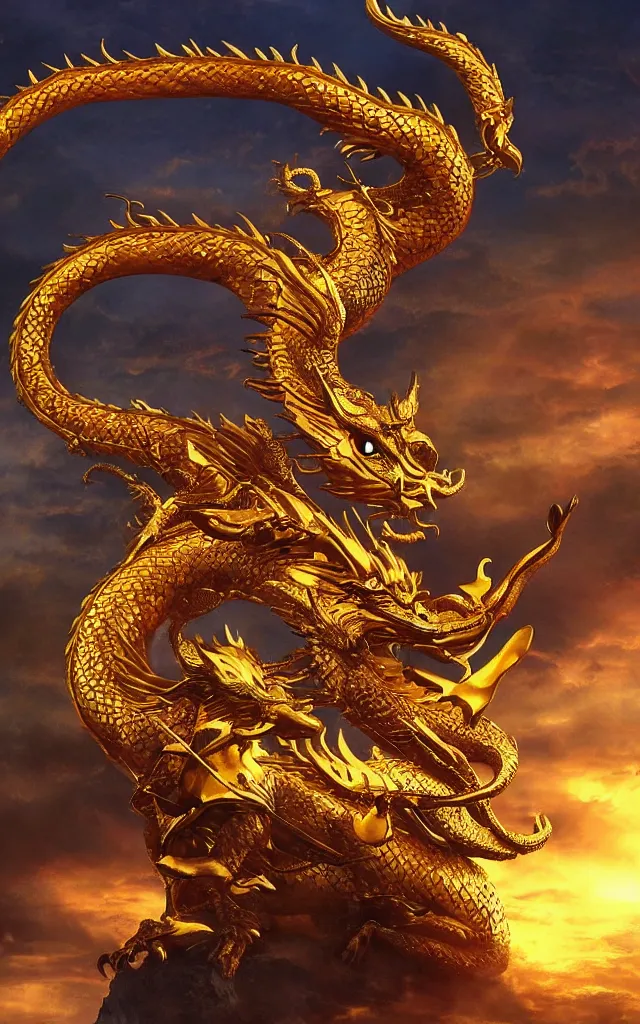 Image similar to golden dragon, epic, legendary, cinematic composition, stunning atmosphere