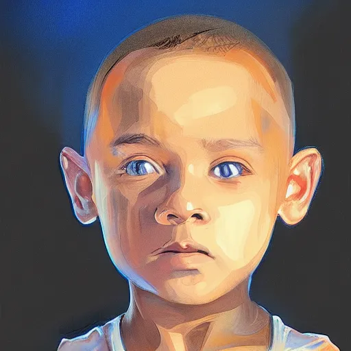 Image similar to kid with huge head, digital painting, beautiful lighting