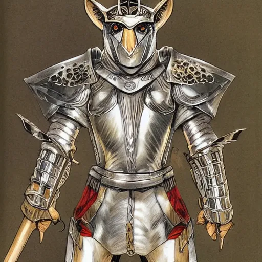 Prompt: barn owl warrior wearing an armor,small horns like a crown in the head, by Takeshi Obata