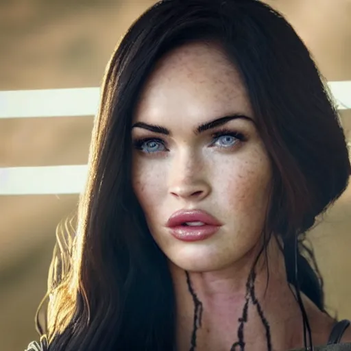 Image similar to first shot of megan fox in star wars reboot, ( eos 5 ds r, iso 1 0 0, f / 8, 1 / 1 2 5, 8 4 mm, postprocessed, crisp face, facial features )