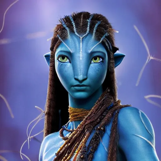 Image similar to a blue - skinned female navi from avatar wrapped in barbed wire, high resolution film still, hdr color, movie by james cameron