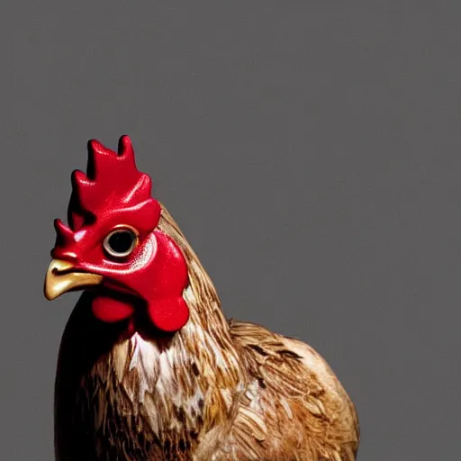 Image similar to a high detail shot of an antropomorphic chicken wearing a suit, realism, 8k