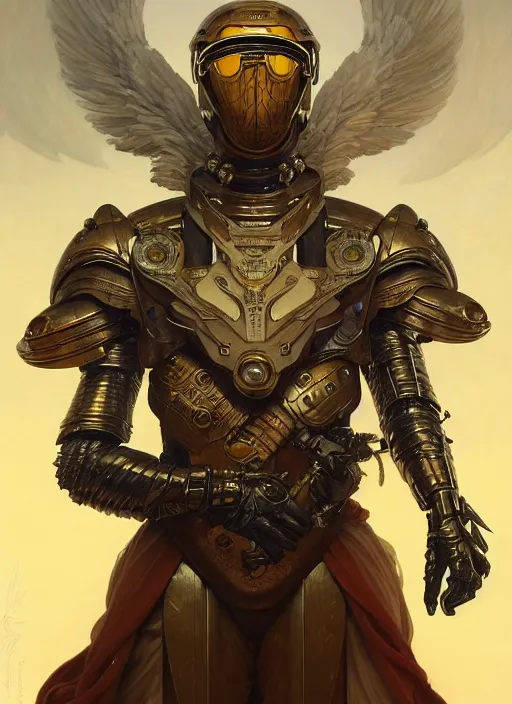 Image similar to a anthropomorphic eagle wearing scifi armor, diffuse lighting, fantasy, intricate, elegant, highly detailed, lifelike, photorealistic, digital painting, artstation, illustration, concept art, smooth, sharp focus, art by John Collier and Albert Aublet and Krenz Cushart and Artem Demura and Alphonse Mucha