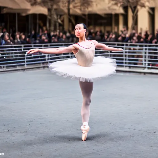 Image similar to a beautiful female performs ballet for a crowd of cameras, 5 0 mm lens, f 1. 4, sharp focus, ethereal, emotionally evoking, head in focus, volumetric lighting, 8 k