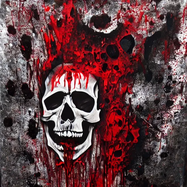 Image similar to skull pouring out blood, primitive art, spray paint