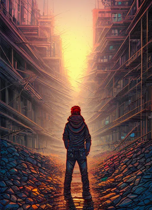 Prompt: concept art by dan mumford of apocalypse abandoned city art, digital painting, sharp focus, illustration