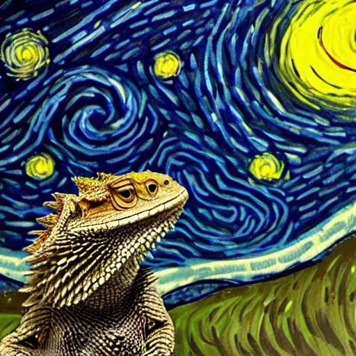Prompt: Bearded Dragon, Starry Night inspired