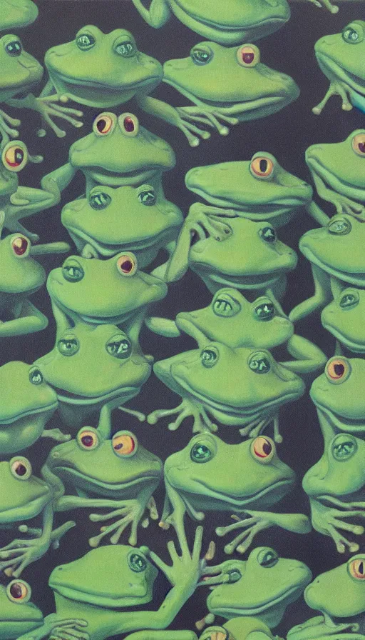 Image similar to raining frogs by René Magritte, detailed, 4k